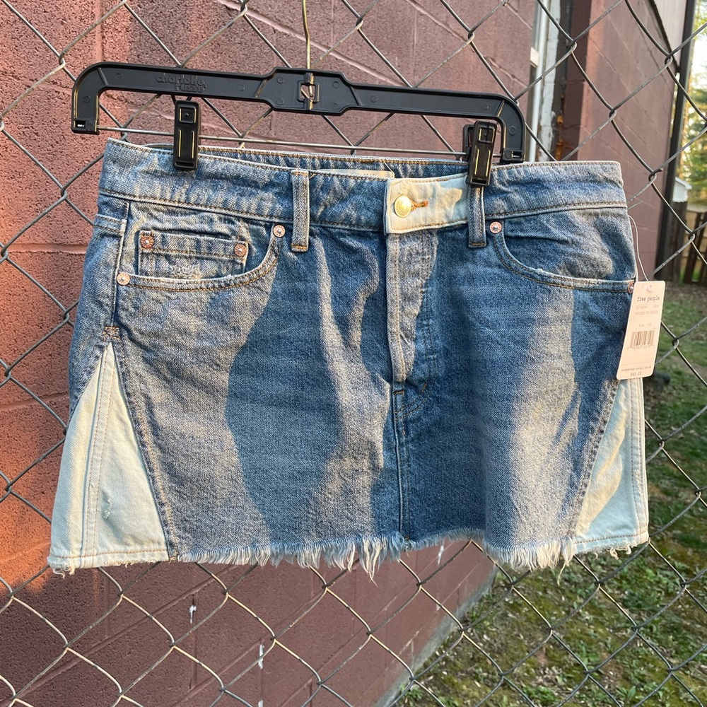 NWT Free People Patched Up Indigo Denim Skirt Size 29